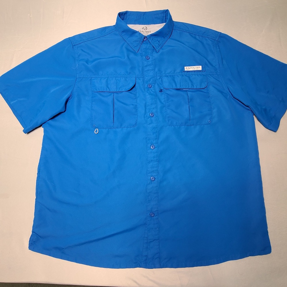 Realtree Fishing Shirt Men XL Lapis Blue Short Ventilated Utility Coastal Hiking